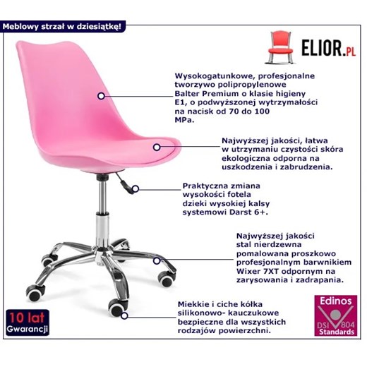 Fotel obrotowy dla dziewczynek różowy - Paris Elior One Size Edinos.pl