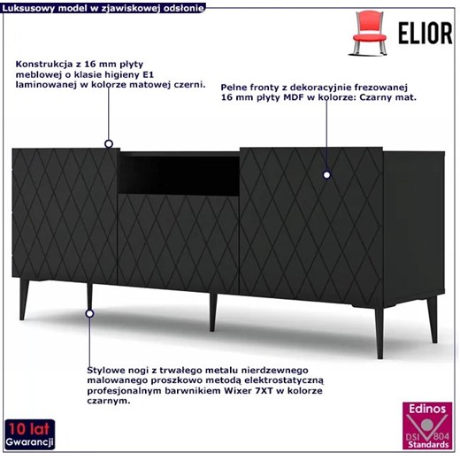 Szafka rtv czarny mat + czarne nogi - Nuvis 3X Elior One Size wyprzedaż Edinos.pl