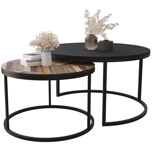 Podwójny okrągły stolik kawowy do salonu czarny + deska - Onrero 4X Elior One Size Edinos.pl