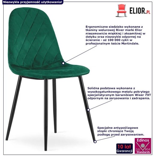 Ciemnozielone krzesło pikowane do stołu - Paleo 3X Elior One Size Edinos.pl