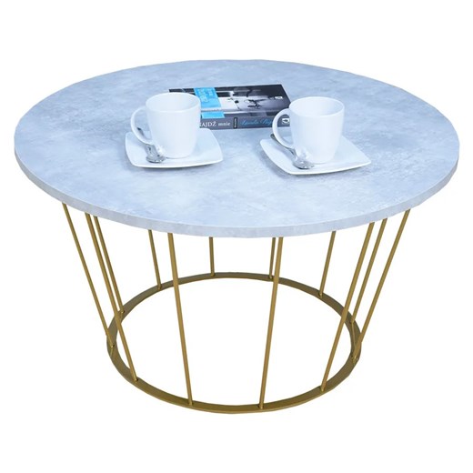 Okrągły stolik kawowy ze złotym stelażem beton - Savik 3X ze sklepu Edinos.pl w kategorii Stoliki kawowe - zdjęcie 172359529