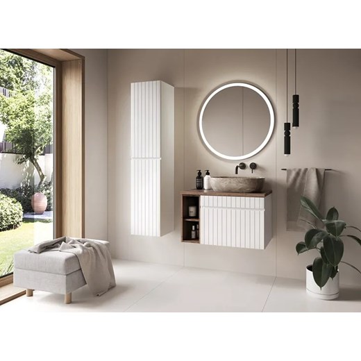 Biała ścienna szafka umywalkowa 60 cm z lamelami - Dione 5X Elior One Size Edinos.pl