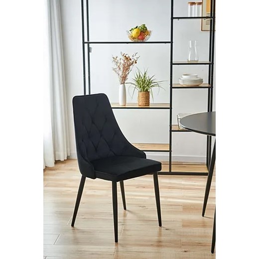 Czarne nowoczesne tapicerowane krzesło - Sageri 3X Elior One Size promocja Edinos.pl