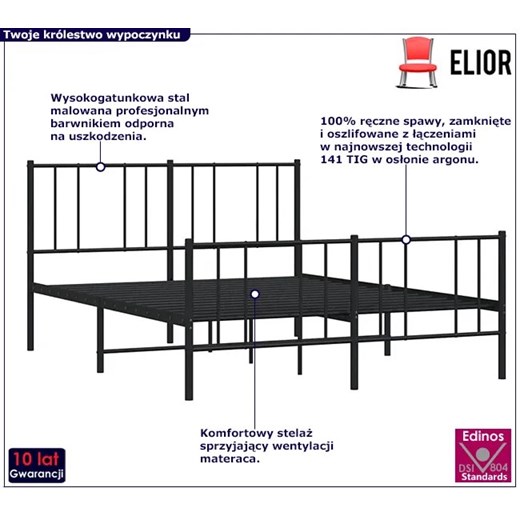 Czarne metalowe łóżko małżeńskie w stylu loft 140x200cm - Privex Elior One Size Edinos.pl