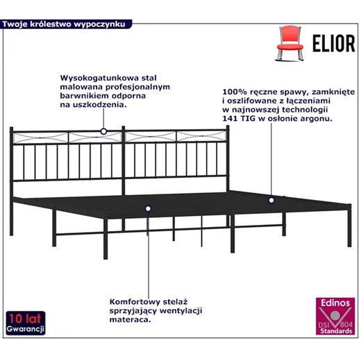 Czarne metalowe łóżko małżeńskie 200x200 cm - Envilo Elior One Size Edinos.pl