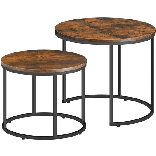 Zestaw 2 okrągłych stolików kawowych 2w1 rustykalny brąz - Gianis 3X ze sklepu Edinos.pl w kategorii Stoliki kawowe - zdjęcie 172360058