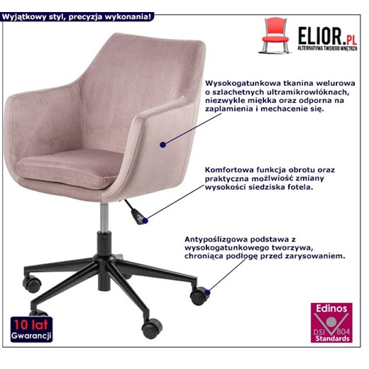 Welurowy fotel obrotowy Esteo - różowy Elior One Size Edinos.pl