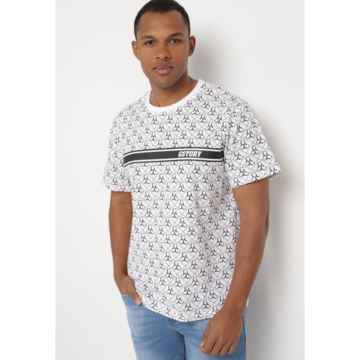 Biała Bawełniana Koszulka z Krótkim Rękawem i Nadrukiem Timamie ze sklepu Born2be Odzież w kategorii T-shirty męskie - zdjęcie 172360268