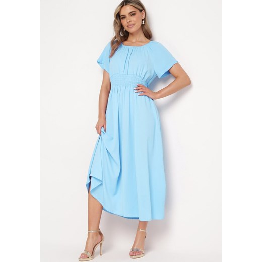 Niebieska Sukienka z Krótkim Rękawem i Gumką w Pasie Oilleria ze sklepu Born2be Odzież w kategorii Sukienki - zdjęcie 172366247