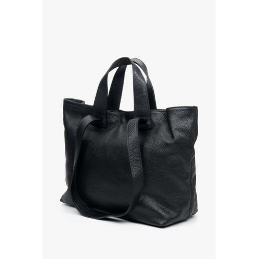 Estro: Czarna duża torebka damska ze skóry naturalnej ze sklepu Estro w kategorii Torby Shopper bag - zdjęcie 172372077