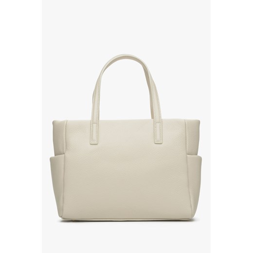 Estro: Jasnobeżowa torebka damska typu shopper z włoskiej skóry naturalnej Premium ze sklepu Estro w kategorii Torby Shopper bag - zdjęcie 172372096