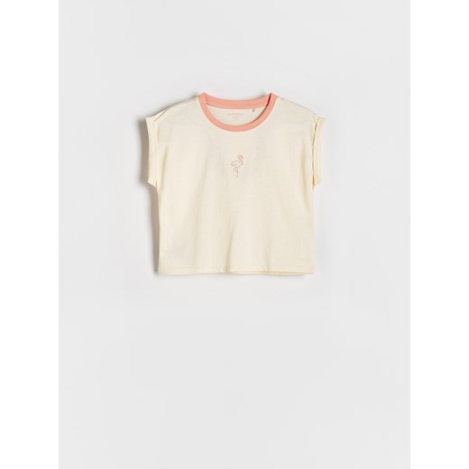Reserved - T-shirt z haftem - kremowy ze sklepu Reserved w kategorii Bluzki dziewczęce - zdjęcie 172378175