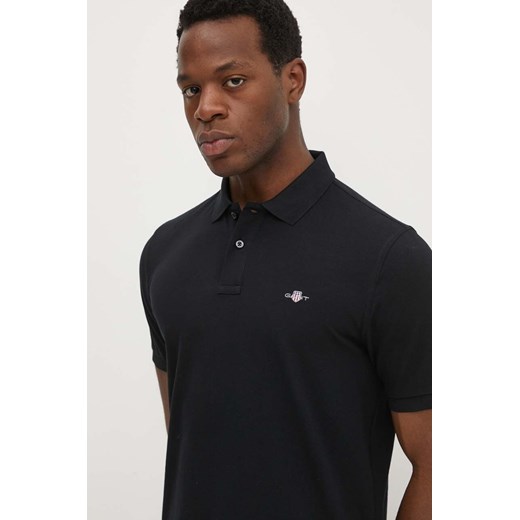 Gant polo bawełniane kolor czarny gładki ze sklepu ANSWEAR.com w kategorii T-shirty męskie - zdjęcie 172378679