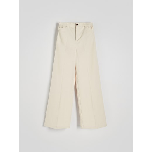Reserved - Szerokie spodnie z bawełny - złamana biel ze sklepu Reserved w kategorii Spodnie damskie - zdjęcie 172380395
