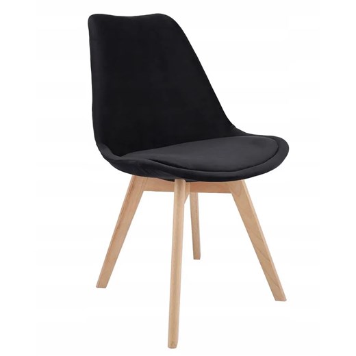Czarne welurowe krzesło na drewnianych nóżkach - Anio ze sklepu Edinos.pl w kategorii Krzesła - zdjęcie 172381657
