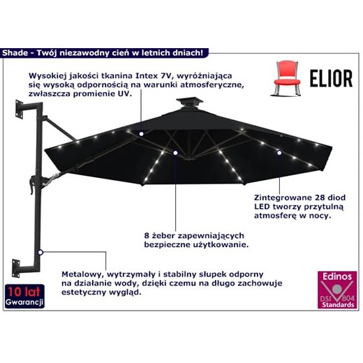 Czarny okrągły parasol wiszący - Shade Elior One Size wyprzedaż Edinos.pl
