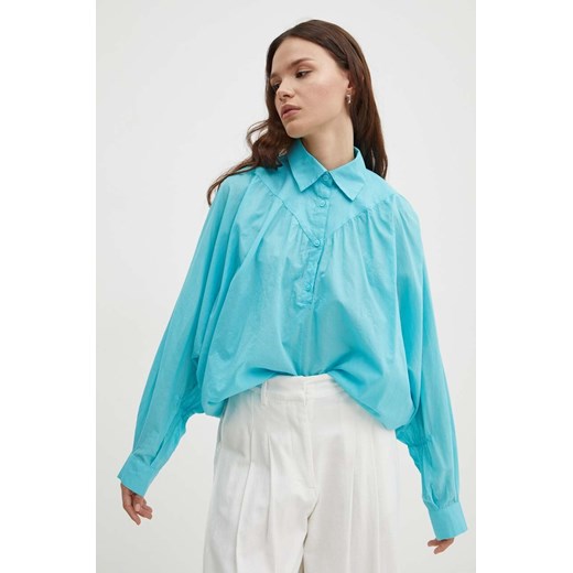 Sisley bluzka bawełniana damska kolor niebieski gładka ze sklepu ANSWEAR.com w kategorii Koszule damskie - zdjęcie 172382319