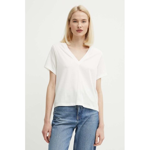 Sisley t-shirt bawełniany damski kolor beżowy ze sklepu ANSWEAR.com w kategorii Bluzki damskie - zdjęcie 172382765