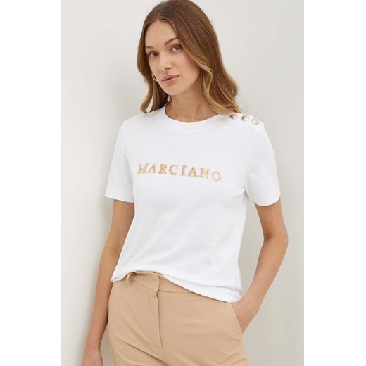 Marciano Guess t-shirt bawełniany VIVIANA damski kolor biały 4GGP18 6255A ze sklepu ANSWEAR.com w kategorii Bluzki damskie - zdjęcie 172382797