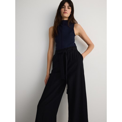 Reserved - Spodnie culotte z lnem - czarny Reserved S Reserved