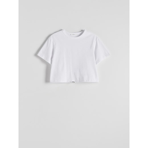 Reserved - T-shirt ze ściągaczem - biały ze sklepu Reserved w kategorii Bluzki damskie - zdjęcie 172384875