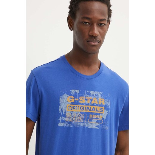 G-Star Raw t-shirt bawełniany męski kolor niebieski z nadrukiem D24682-C506 ze sklepu ANSWEAR.com w kategorii T-shirty męskie - zdjęcie 172386078