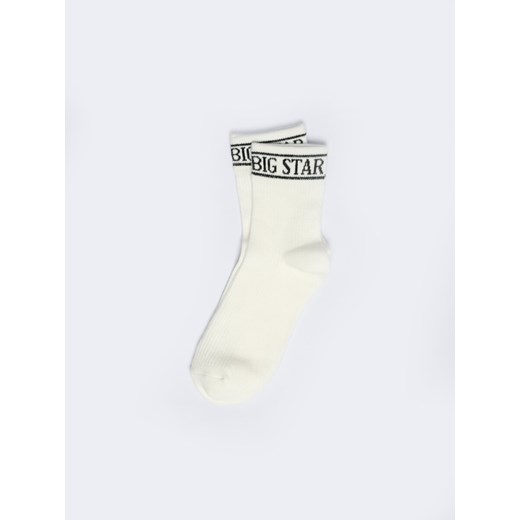 Skarpety damskie w prążek z napisem BIG STAR białe Marcolia 101 ze sklepu Big Star w kategorii Skarpetki damskie - zdjęcie 172387175