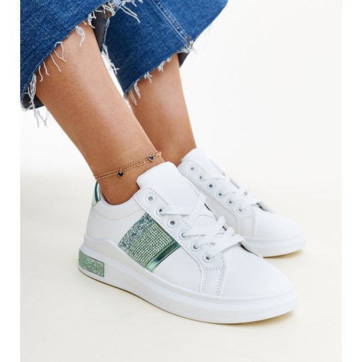 Biało-zielone sneakersy z cyrkoniami Giulia ze sklepu gemre w kategorii Trampki damskie - zdjęcie 172388327