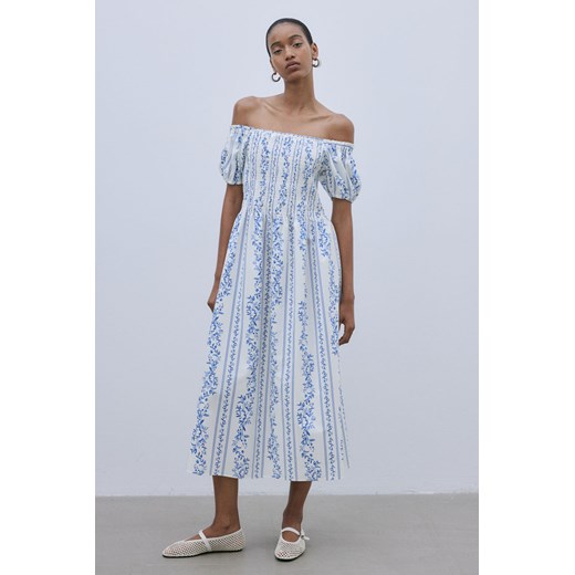 H & M - Popelinowa sukienka z odkrytymi ramionami - Biały H & M S H&M