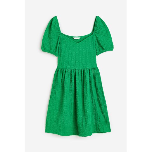 H & M - Dżersejowa sukienka z bufkami - Zielony H & M S H&M