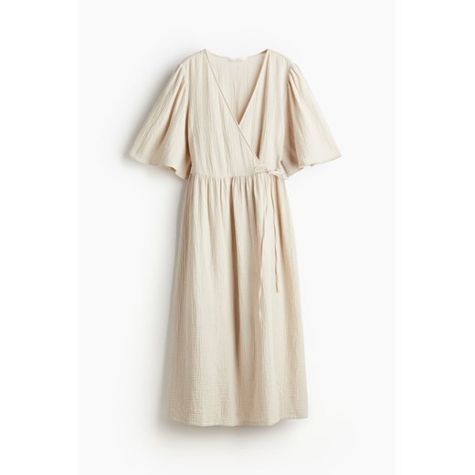 H & M - Kopertowa sukienka muślinowa - Beżowy H & M L H&M
