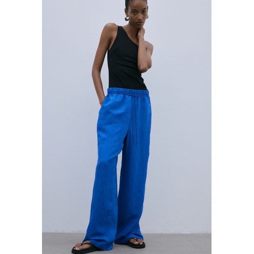 H & M - Spodnie bez zapięcia z domieszką lnu - Niebieski ze sklepu H&M w kategorii Spodnie damskie - zdjęcie 172393506