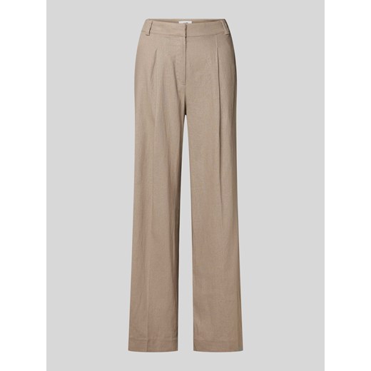 Spodnie lniane z szeroką nogawką i zakładkami w pasie model ‘Cristiana’ ze sklepu Peek&Cloppenburg  w kategorii Spodnie damskie - zdjęcie 172393637
