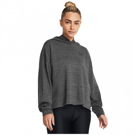 Damska bluza dresowa nierozpinana z kapturem Under Armour UA Rival Terry OS Hoodie - szara ze sklepu Sportstylestory.com w kategorii Bluzy damskie - zdjęcie 172398319