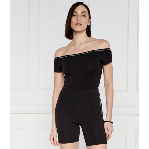 Bluzka damska Calvin Klein czarna z krótkimi rękawami z okrągłym dekoltem 
