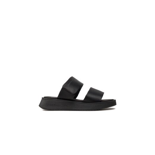 Calvin Klein Jeans Klapki Slide Double Strap Sandal Dc YW0YW01355 Czarny ze sklepu MODIVO w kategorii Klapki damskie - zdjęcie 172400639