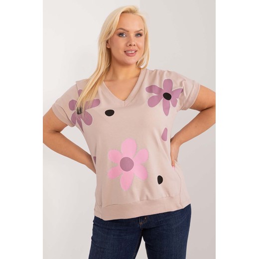 Bluzka plus size w kwiaty beżowa ze sklepu 5.10.15 w kategorii Bluzki damskie - zdjęcie 172402886