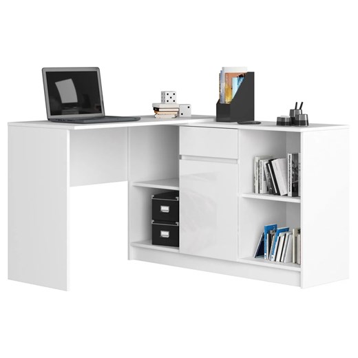 Narożne duże biurko komputerowe z szufladami białe połysk - Klemin 5X ze sklepu Edinos.pl w kategorii Biurka i sekretarzyki - zdjęcie 172404015