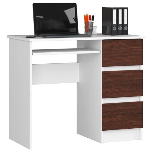 Minimalistyczne biurko z półką białe + wenge - Miren 4X Elior One Size Edinos.pl