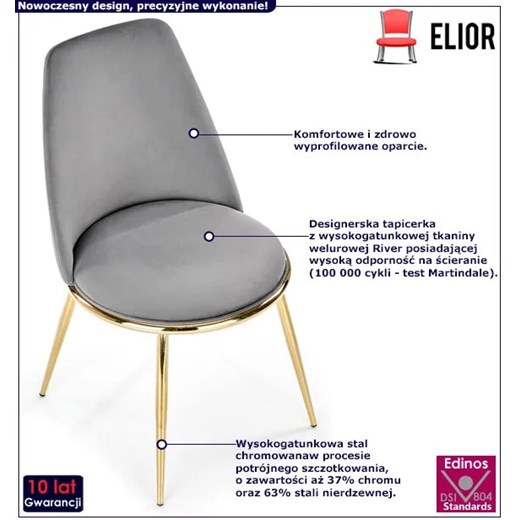 Szare tapicerowane welurem krzesło glamour - Gasso Elior One Size Edinos.pl