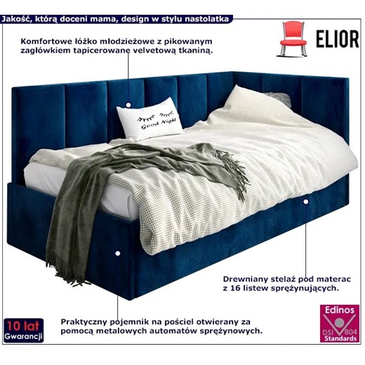 Granatowe tapicerowane łóżko sofa 120x200 - Barnet 5X Elior One Size Edinos.pl