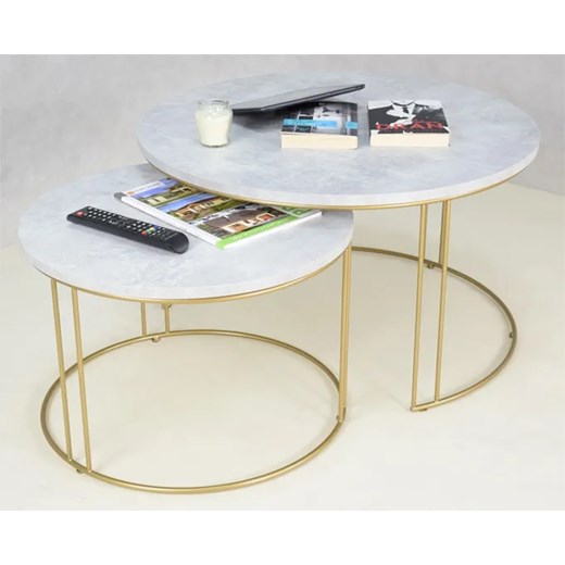 Zestaw dwóch stolików kawowych złoty + beton - Olona 3X Elior One Size Edinos.pl