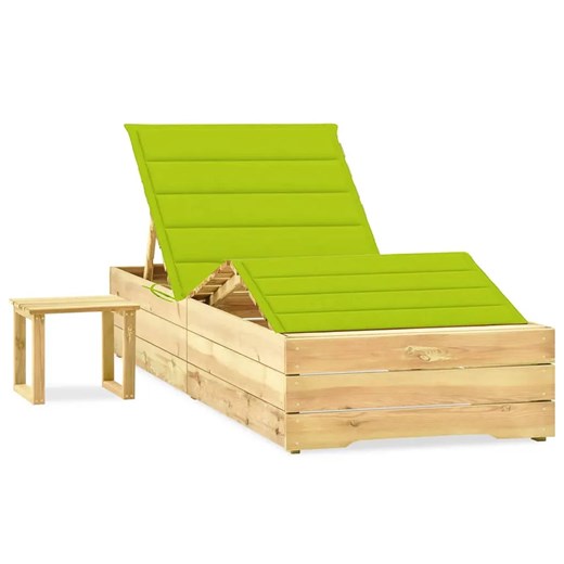 Leżak z poduszką i stolikiem jasnozielony - Mitros ze sklepu Edinos.pl w kategorii Leżaki ogrodowe - zdjęcie 172404455