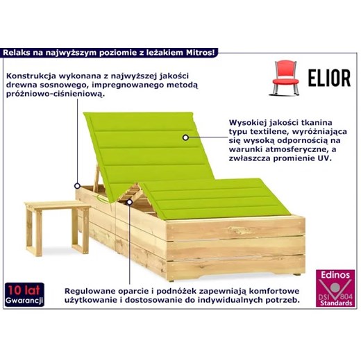 Leżak z poduszką i stolikiem jasnozielony - Mitros Elior One Size Edinos.pl