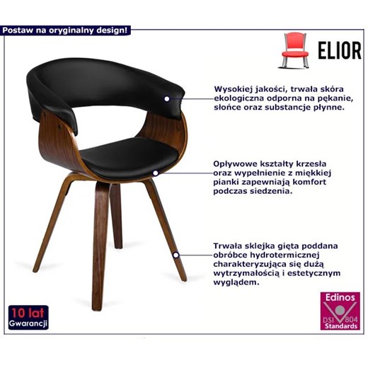 Nowoczesne krzesło z ekoskóry czarny + orzech - Erlo Elior One Size Edinos.pl