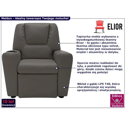 Regulowany fotel dla chłopca z ekoskóry antracyt - Meldun Elior One Size Edinos.pl