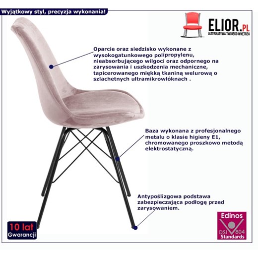 Welurowe krzesło Lindi 2X - różowe Elior One Size Edinos.pl
