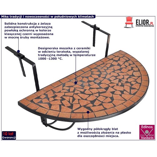 Stolik balkonowy z mozaiką w kolorze terakoty - Grenada Elior One Size Edinos.pl