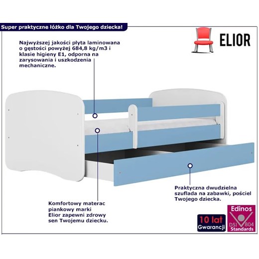 Łóżko dla chłopca z barierką Happy 2X 80x160 - niebieskie Elior One Size Edinos.pl