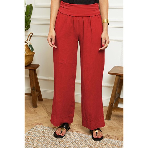 Le Monde du Lin Lniane spodnie &quot;Valencia&quot; w kolorze czerwonym ze sklepu Limango Polska w kategorii Spodnie damskie - zdjęcie 172405927